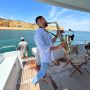 Saxofonista num iate privado em Vilamoura, no Algarve